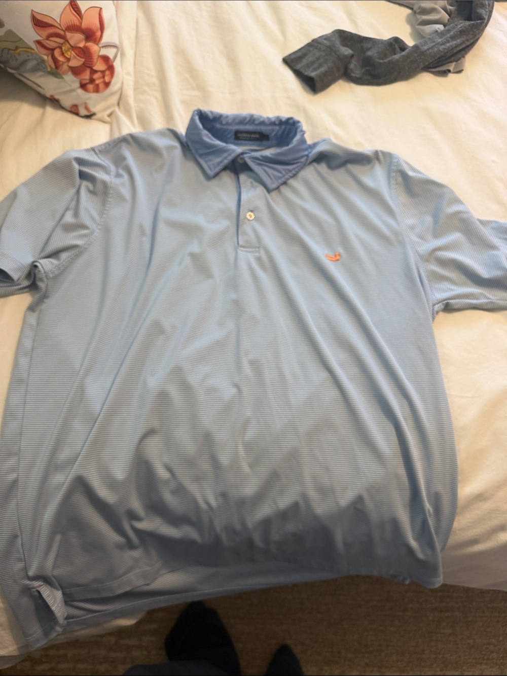 Southern Marsh Men's Light Blue Short Sleeve Polo with Contrast Collar
